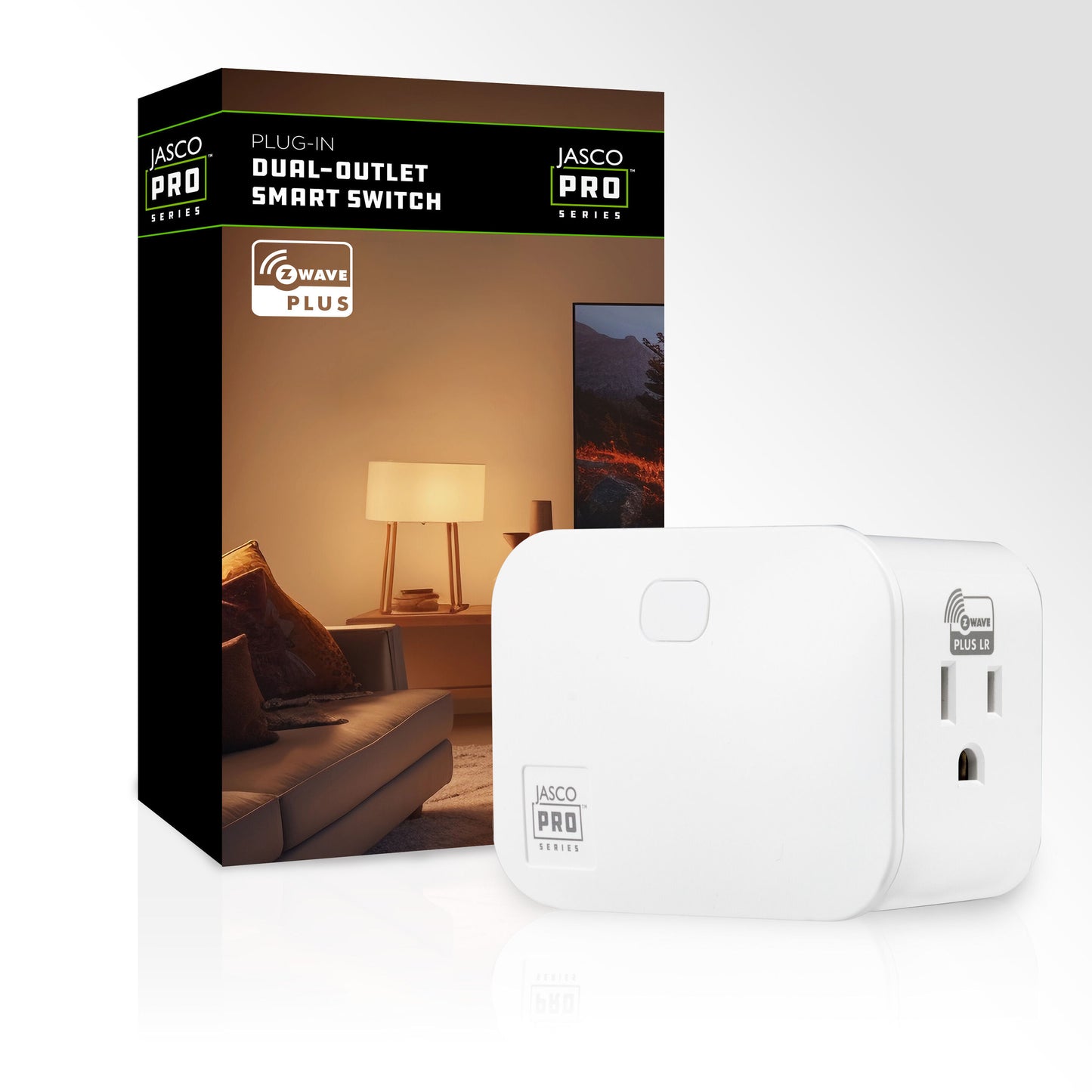 JascoPro Z-Wave Long Range 2-Outlet Plug-In Smart Switch, 1 Z-Wave Outlet, 1 Always-On Outlet