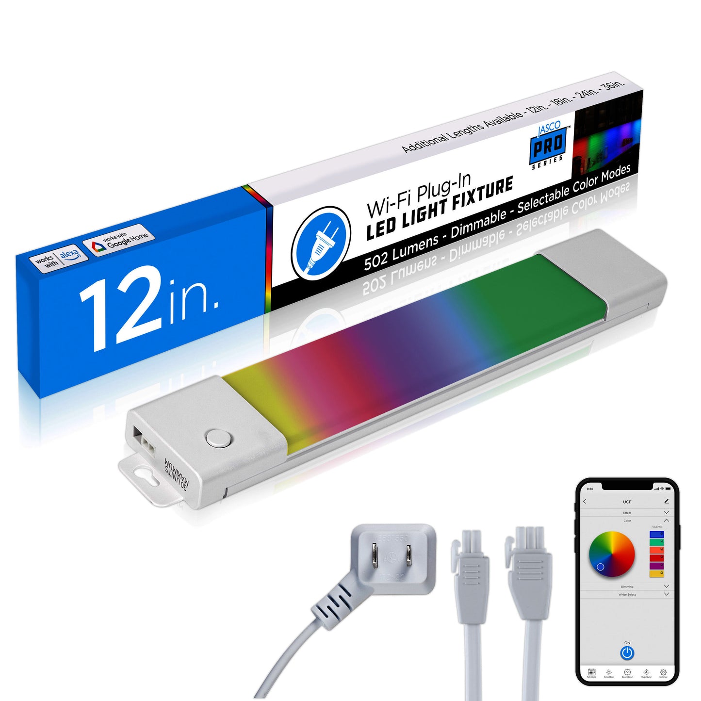 JascoPro Wi-Fi Plug-In LED Color-Changing Light Fixture, 12in., Dimmable