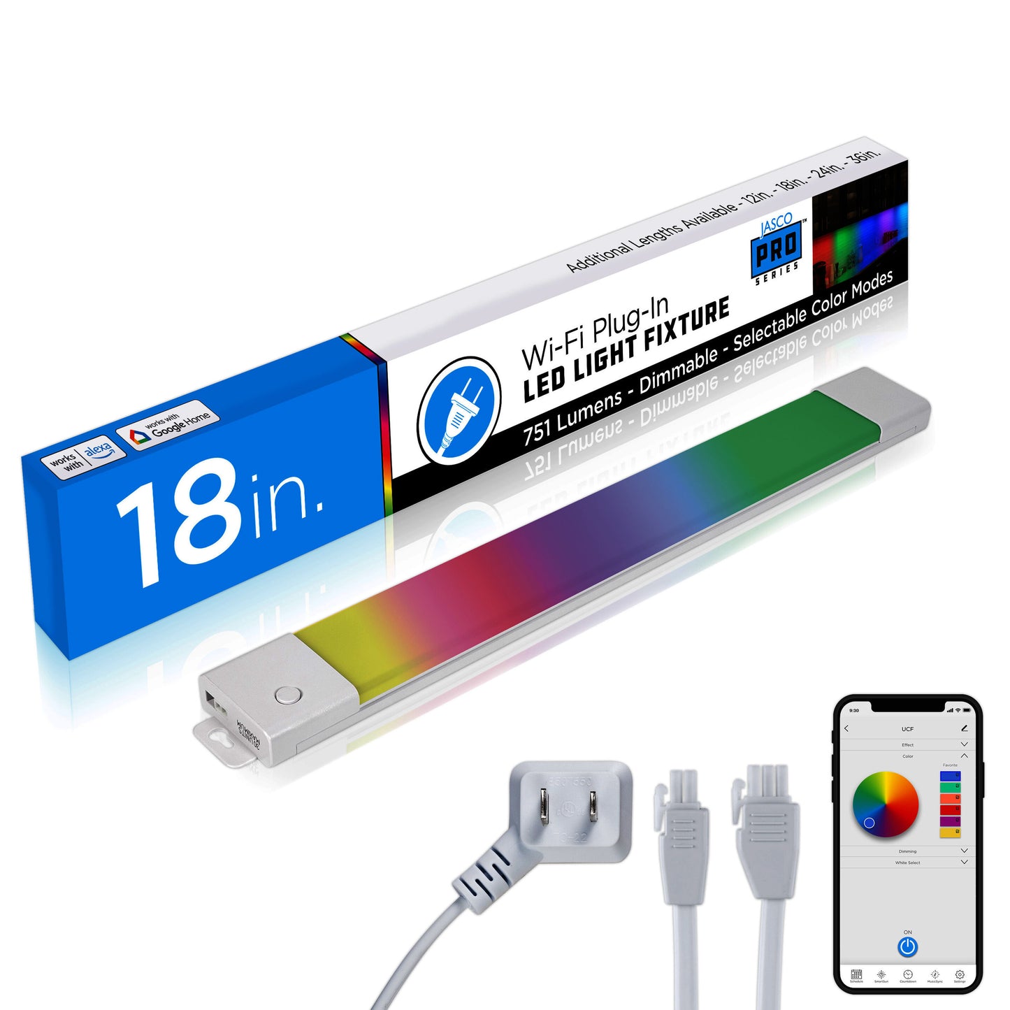 JascoPro Wi-Fi Plug-In LED Color-Changing Light Fixture, 18in., Dimmable