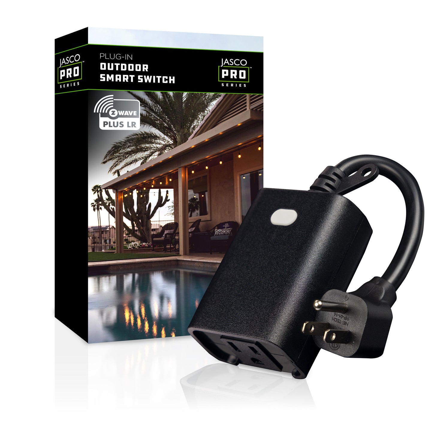 JascoPro Z-Wave Outdoor Plug-In Switch, 1 Outlet, Grounded, Black, 800s