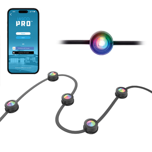 JascoPro Under Eave Lights, 90 Lights, Rgbww, Smooth Cord, 82.5ft, Black