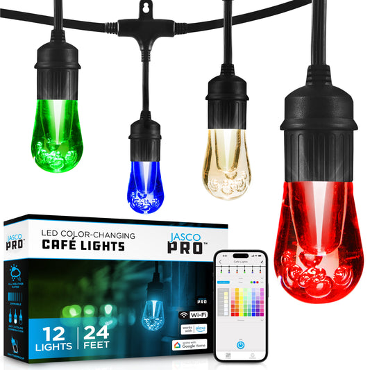 JascoPro Wi-Fi LED Color-Changing Cafe Lights, 24ft., 12 Lights, Rgbw