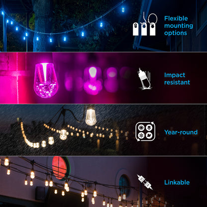 JascoPro Wi-Fi LED Color-Changing Cafe Lights, 48ft., 24 Lights, Rgbw