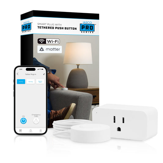 JascoPro Matter-Enabled Wi-Fi Smart Plug, Tethered Push Button