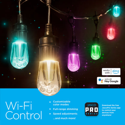 JascoPro Wi-Fi LED Color-Changing Cafe Lights, 48ft., 24 Lights, Rgbw