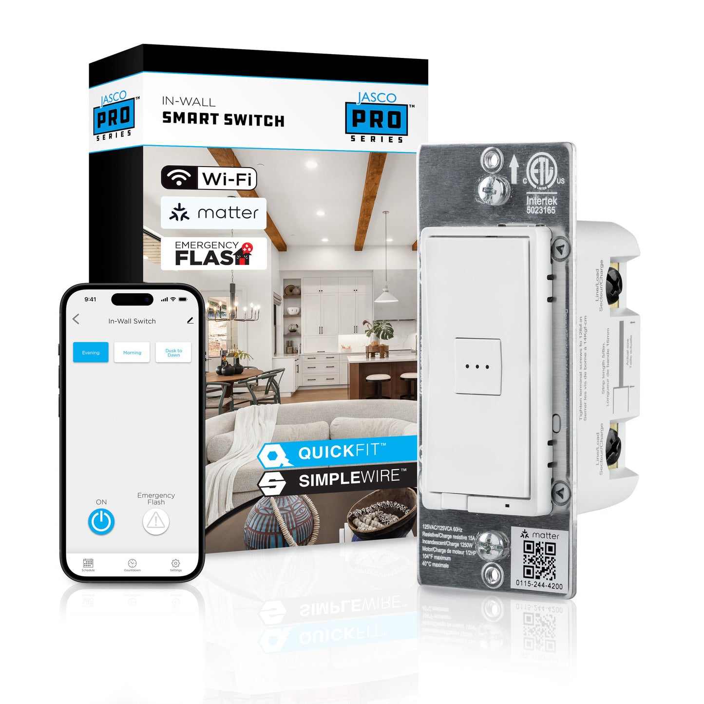 JascoPro In-Wall Matter-Enabled Wi-Fi Smart Emergency Flash Switch
