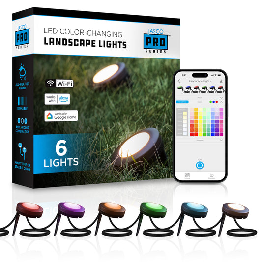JascoPro Wi-Fi LED Color-Changing Landscape Lights, 50ft., 6 Pucks