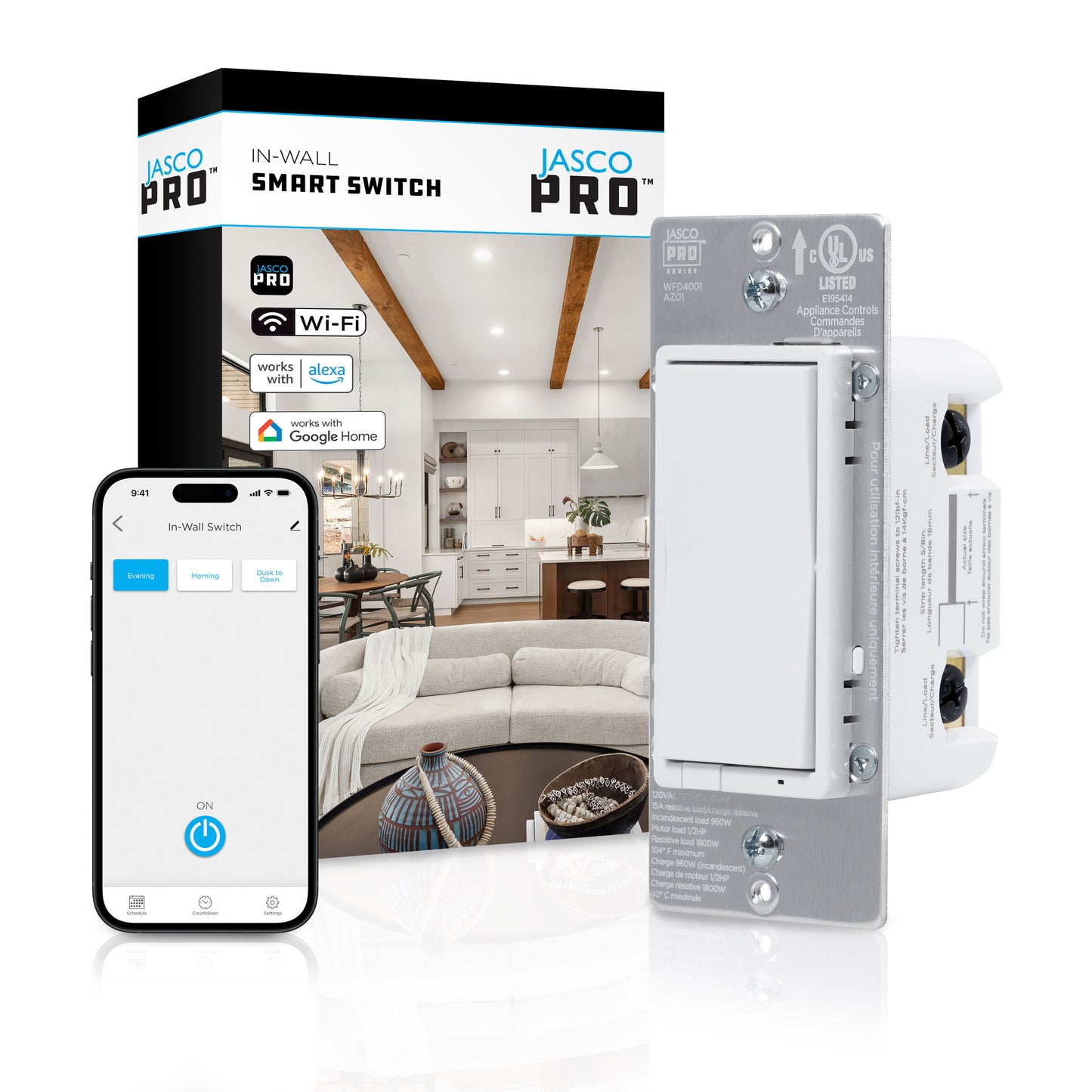 JascoPro In-Wall Wi-Fi Smart Rocker Switch, White/Light Almond Paddles