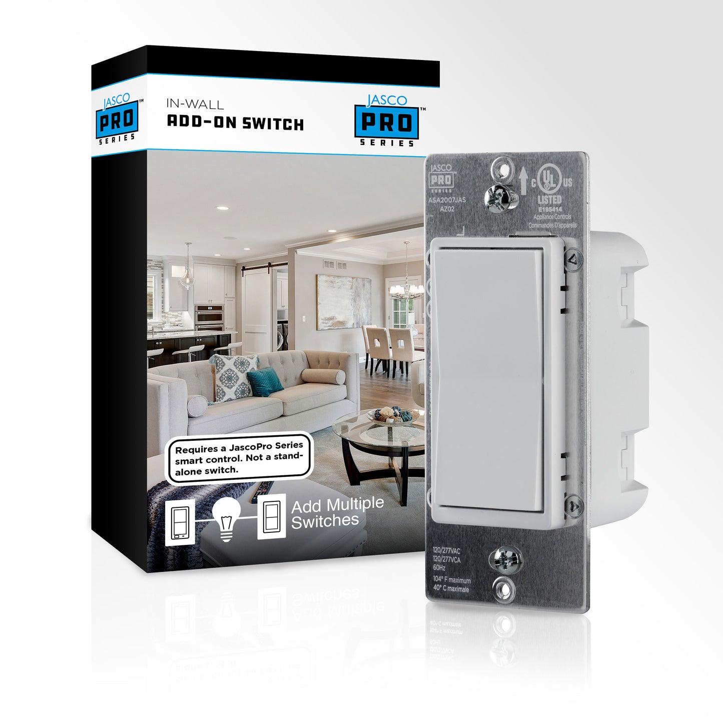 JascoPro In-Wall Add-On Rocker Switch, White/Light Almond Paddles