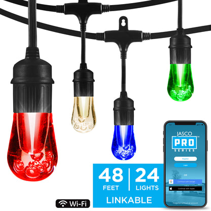 JascoPro Wi-Fi LED Color-Changing Cafe Lights, 48ft., 24 Lights, Rgbw